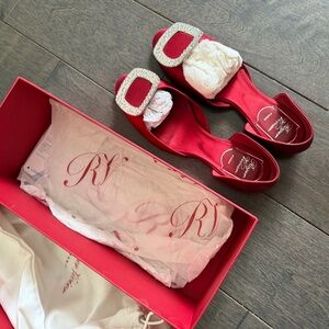 Roger Vivier Chips D'Orsay Satin Flats with Silver Buckle